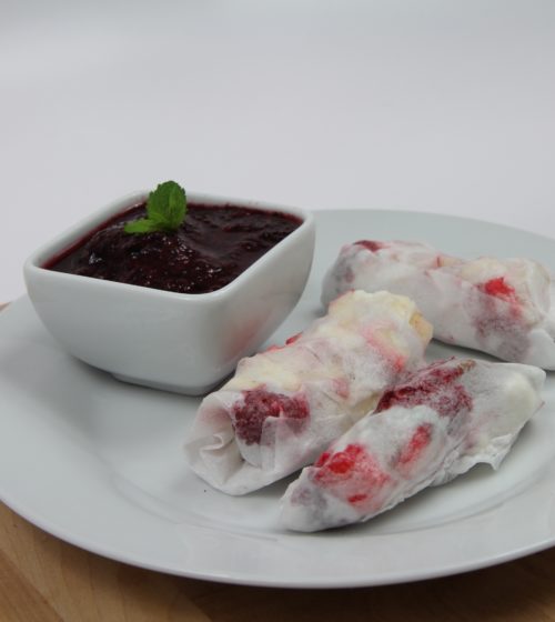 Fruity Apple Summer Rolls with Raw Blueberry Dipping Sauce