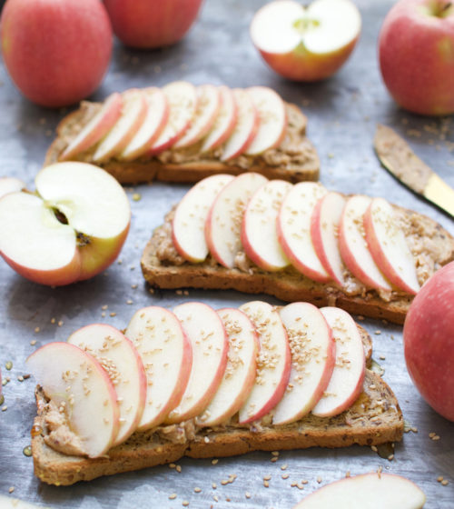 Loaded toast with Pink Lady® apples and peanut butter