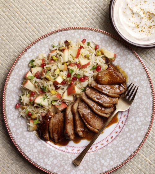 Persian Jewelled Rice with Pan-Seared Pomegranate Duck and Apple
