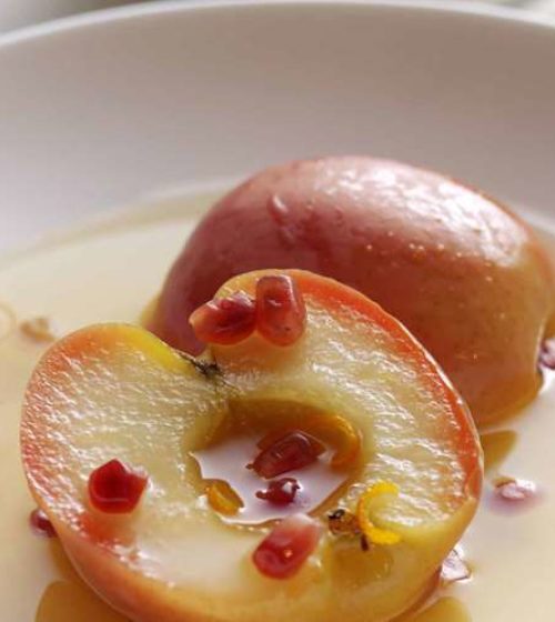 Poached Apples in Wine with Orange and Pomegranate
