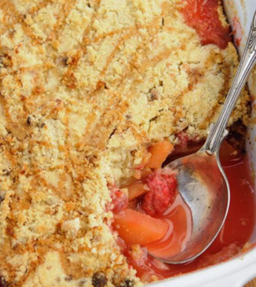 Strawberry, Apple and Gorwydd Caerphilly Crumble