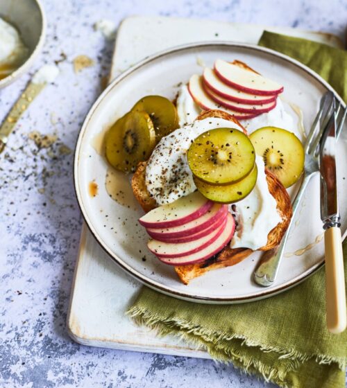 Griddled Brioche Topped with Honey Ricotta, Pink Lady® Apple, and Zespri™ Sungold™ Kiwi